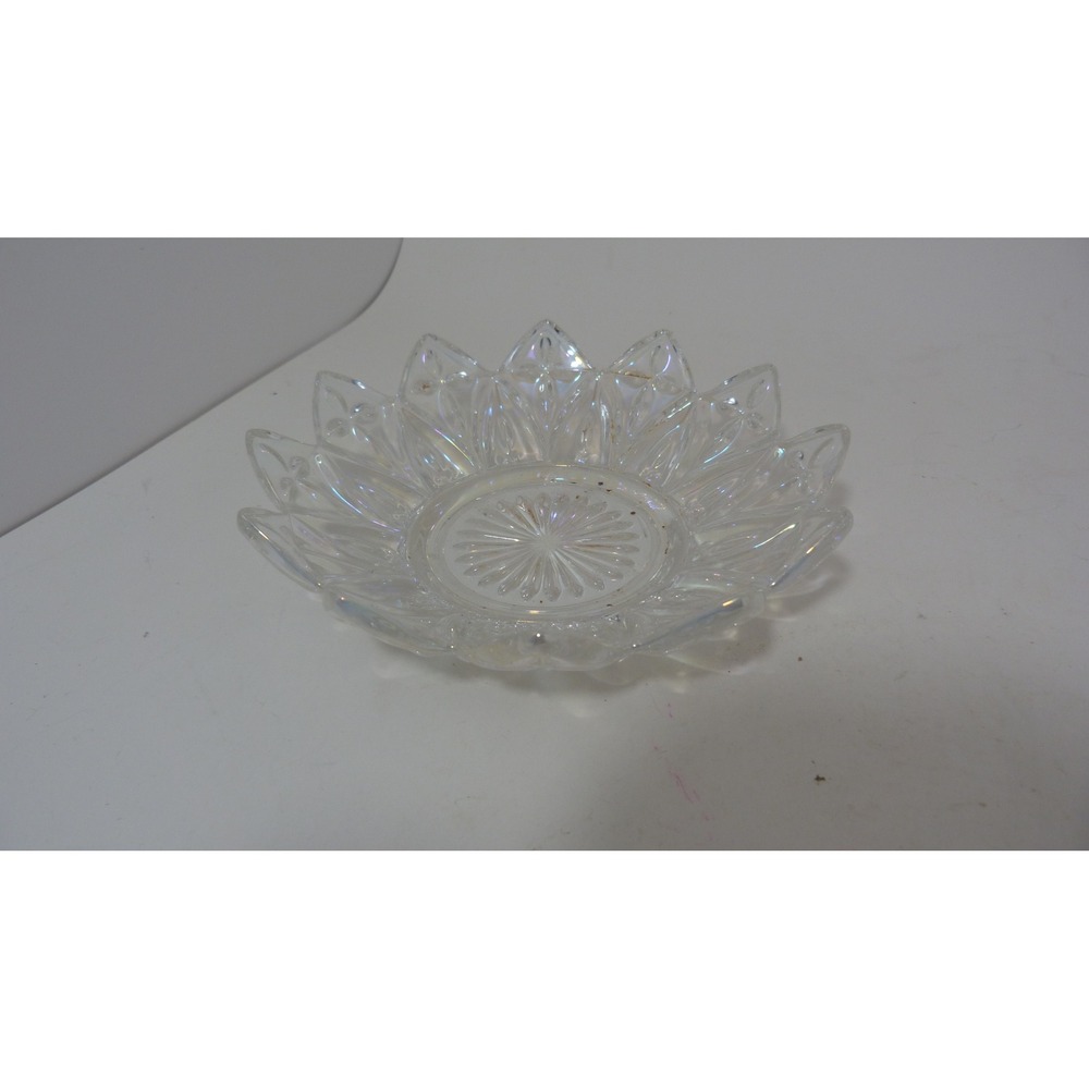 Federal Glass Petal Bowl Iridescent Aurora Borealis Scalloped Sunburst Vintage